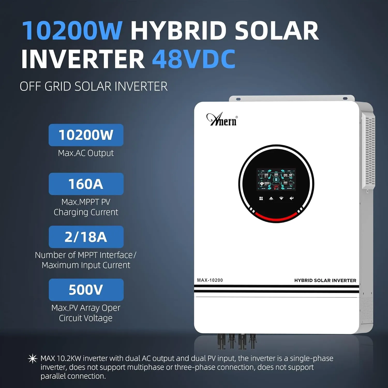 10200W Solar Hybrid Inverter All in One, 48V DC to 220V-230V AC Pure Sine Wave Solar Inverter  Solar Charge Controller for Home Storage,