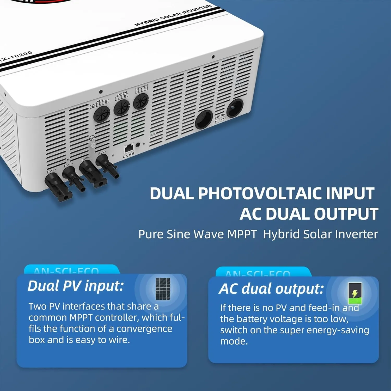 10200W Solar Hybrid Inverter All in One, 48V DC to 220V-230V AC Pure Sine Wave Solar Inverter  Solar Charge Controller for Home Storage,