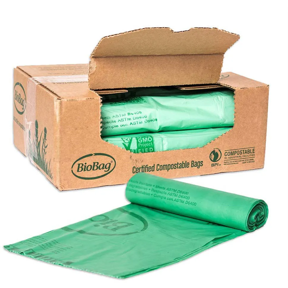 15.35" x 16.6" x 0.64 mil 2 Gallon Green Home-Compostable Plastic Trash Can Liners (600 Bags, 25 Bags/Roll, 24 Rolls/Case)