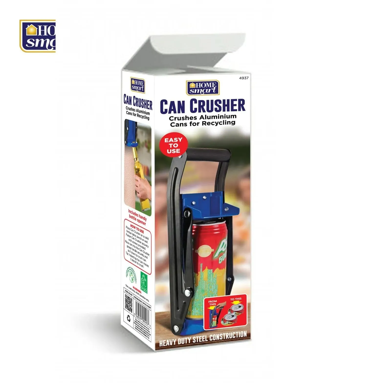 16OZ Steel Can Crusher Wall Mounted Recycling   Bottle Opener - Blue