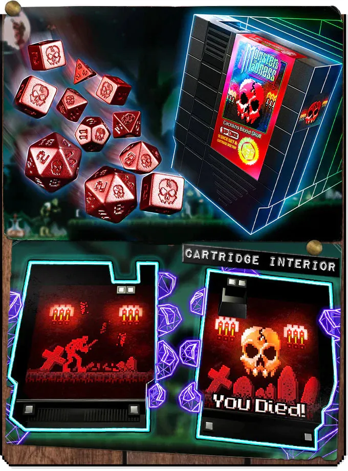 1UP Dice Polyhedral Set: Cackling Blood Skull