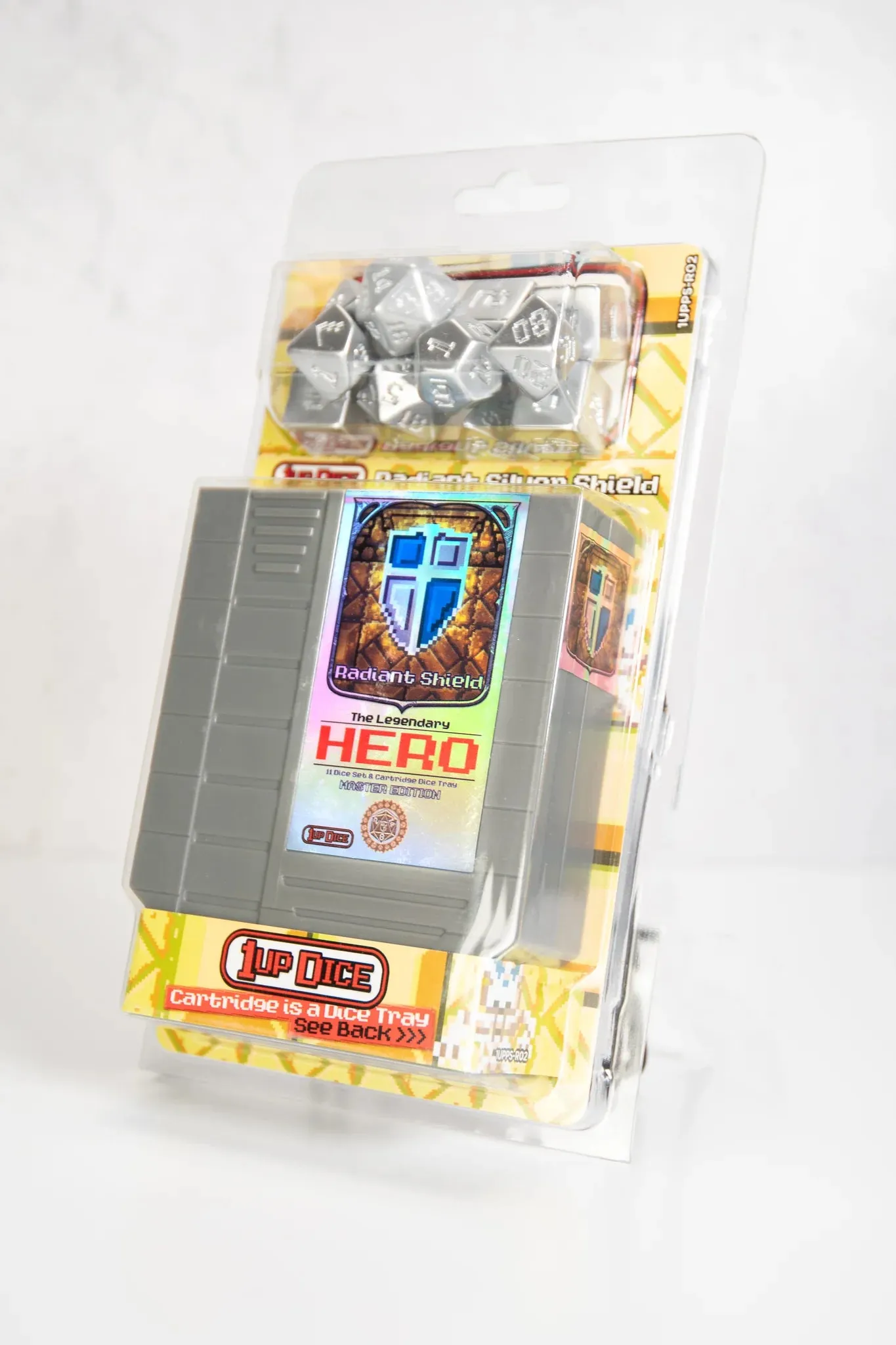 1UP Dice Polyhedral Set: Radiant Shield Silver Edition