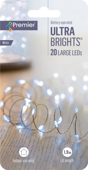 20 Large White Battery Operated Ultra Bright LEDs