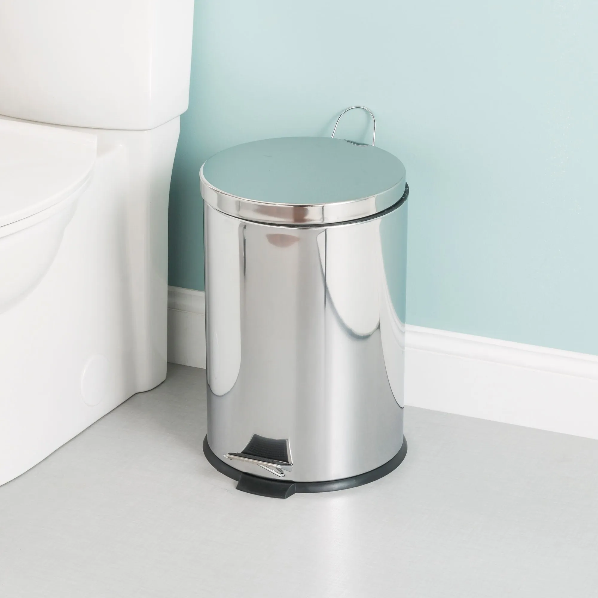 20 Liter Polished Stainless Steel Round Waste Bin, Silver