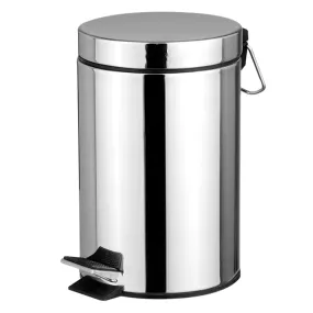 20 Liter Polished Stainless Steel Round Waste Bin, Silver