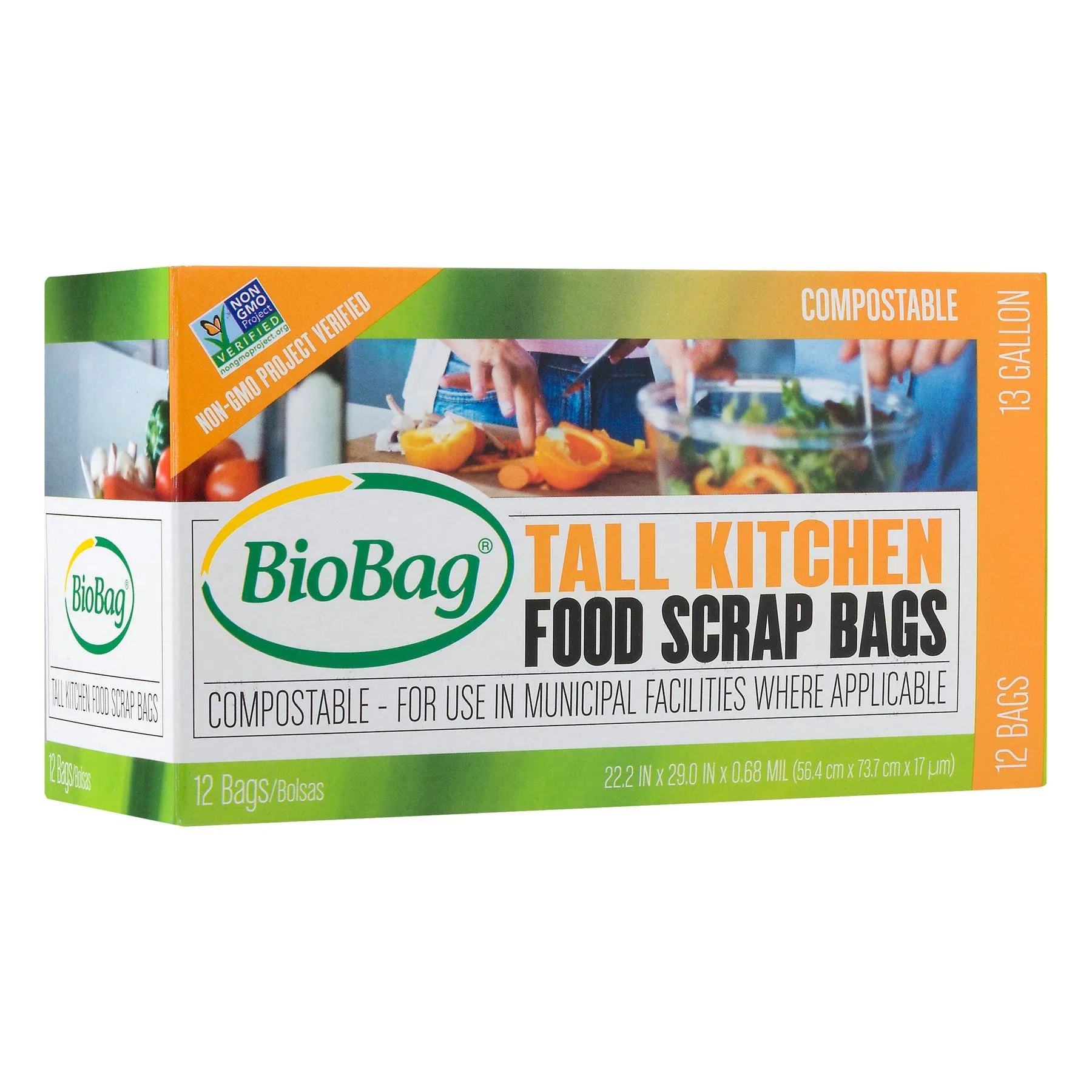 22.2" x 29" x 0.68 mil 13 Gallon Green Home-Compostable Plastic Food Scrap Collection Bags (144 Bags, 12 Bags/Box, 12 Boxes/Case)