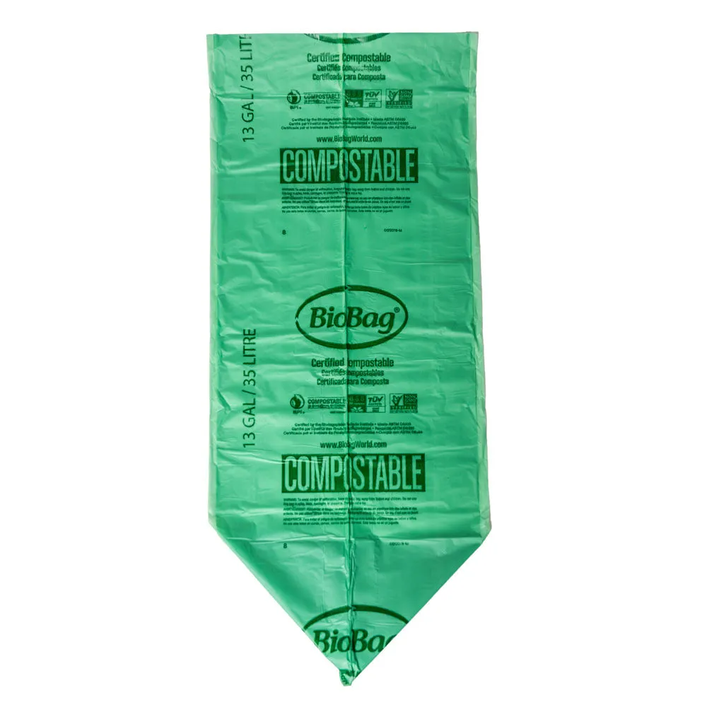 22.2" x 29" x 0.68 mil 13 Gallon Green Home-Compostable Plastic Food Scrap Collection Bags (960 Bags, 48 Bags/Box, 20 Boxes/Case)