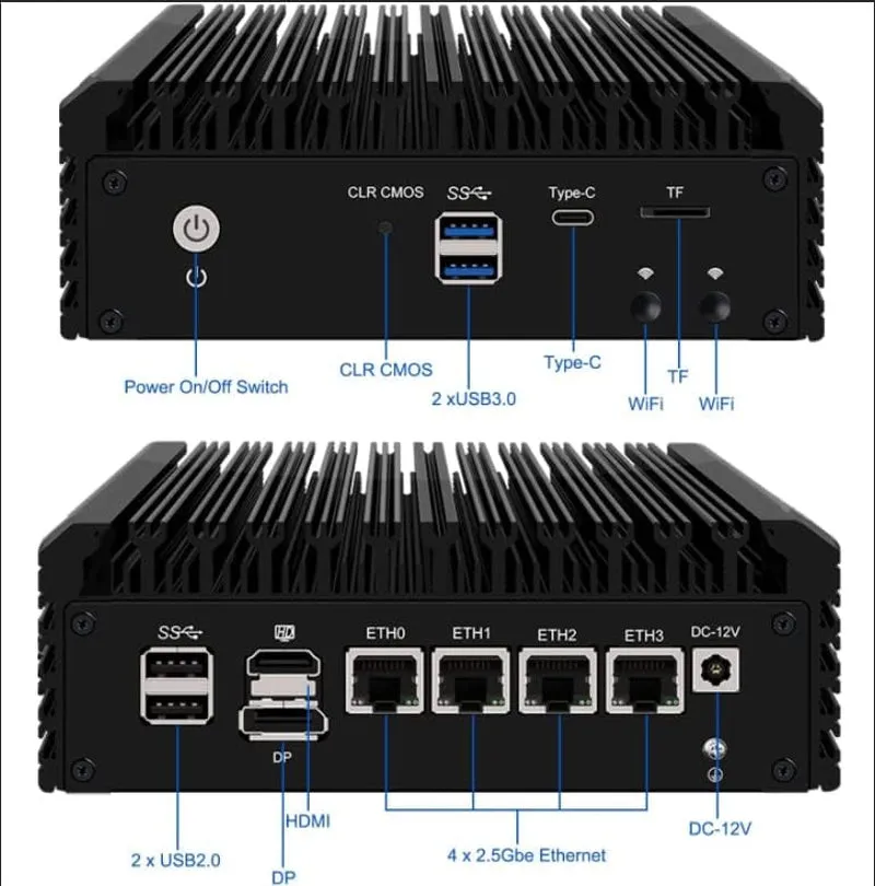2.5Gbe Linux Firewall Micro Appliance Celeron N5105 4Xintel I226 Nic Firewall Router PC 8GB DDR4 128GB M.2 Nvme SSD AES-NI