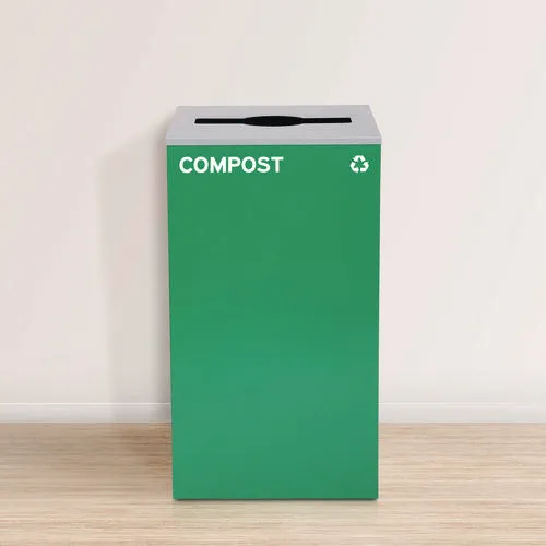 29 Gallon Trash/recycling Cans, Steel, Blue Cans/bottles Recycling W/circle Lid, Green Compost W/mixed Lid, Bk Trash W/sq Lid
