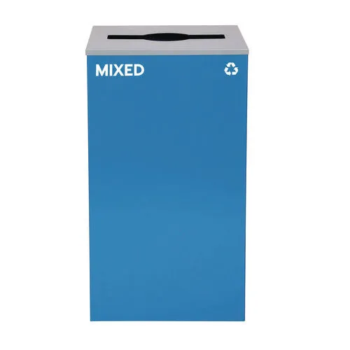 29 Gallon Trash/recycling Cans, Steel, Blue Mixed Recycling Can W/mixed Lid, Green Compost And Black Trash Cans W/square Lids