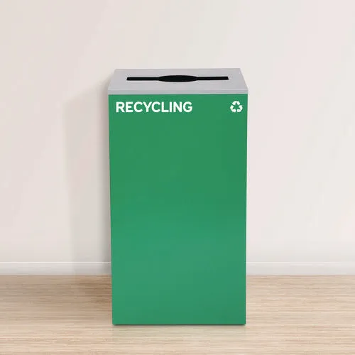 29 Gallon Trash/recycling Cans, Steel, Blue Recycling Can And Black Trash Can W/sq Lid, Green Recycling Can With Mixed Lid