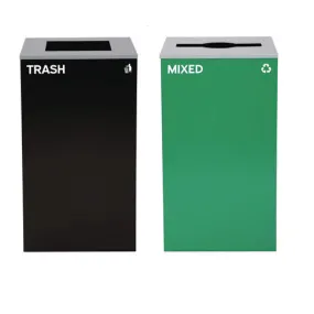 29 Gallon Trash/recycling Cans, Steel, Green Mixed Recycling Can With Mixed Lid, Black Trash Can With Square Lid
