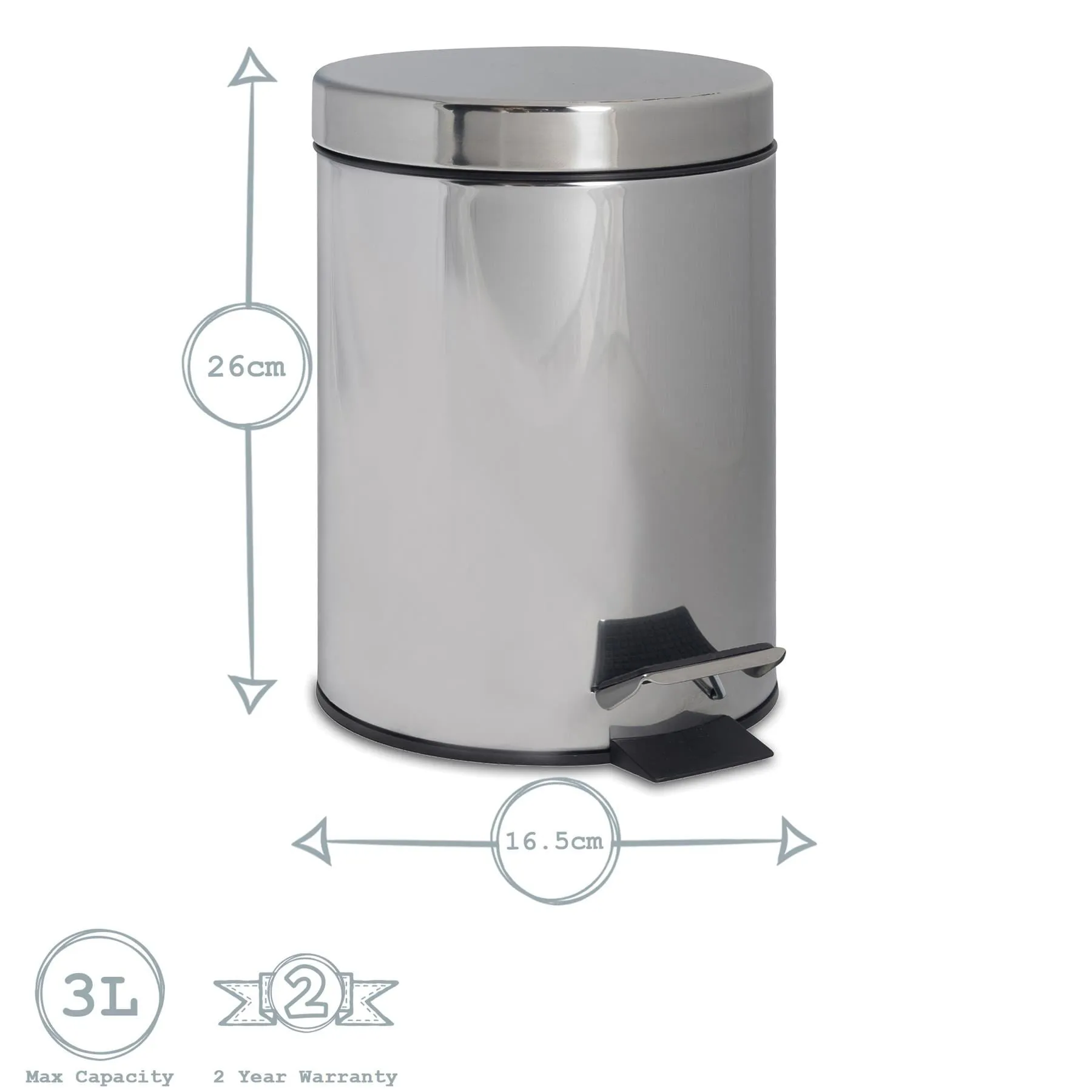 3L Round Stainless Steel Pedal Bin - By Harbour Housewares