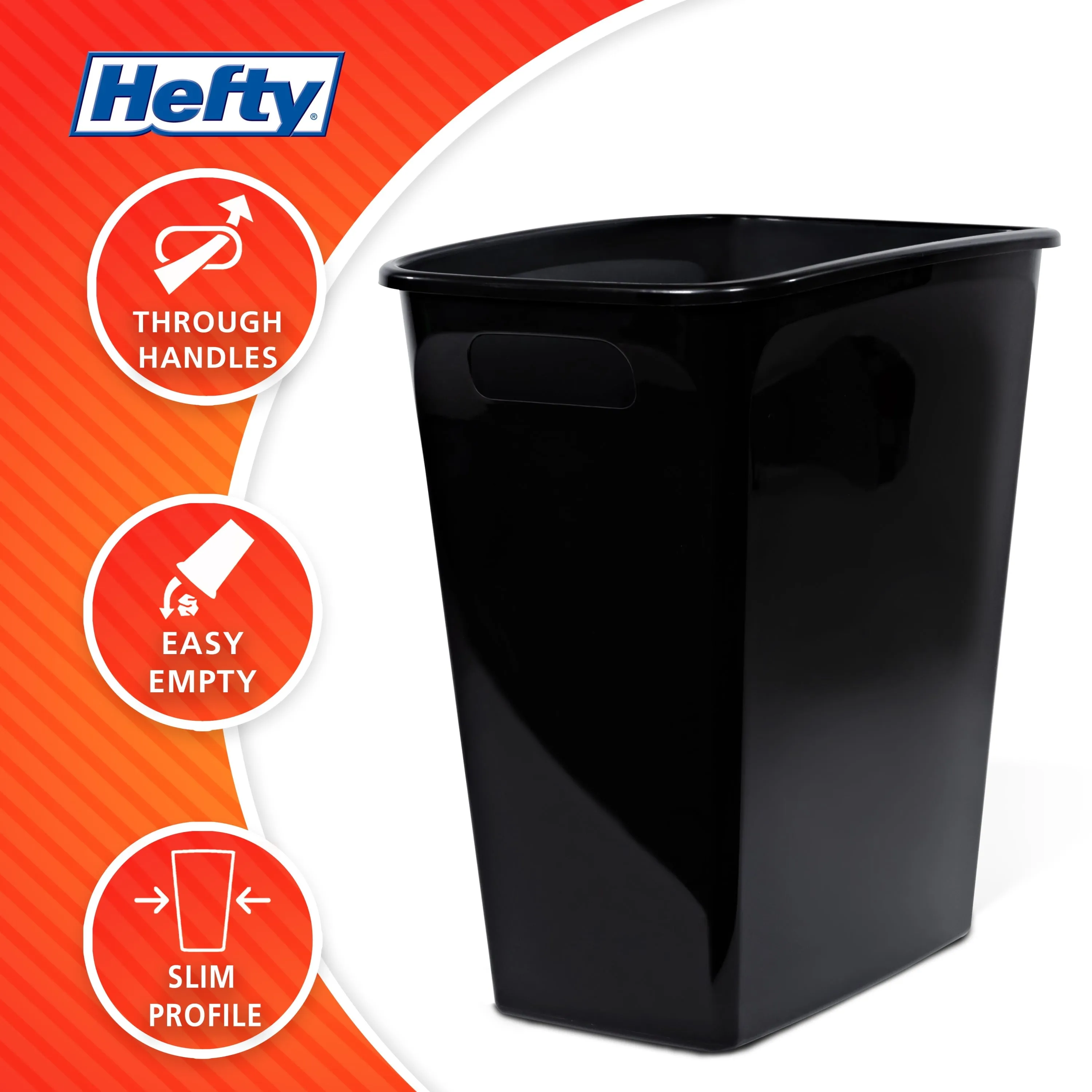 8.8 gal Handled Open Plastic Office Trash Can, Black Free Shipping