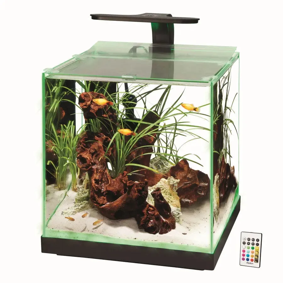 Aqueon Edgelit Cube Glass Aquarium Vibrant LED Remote Control