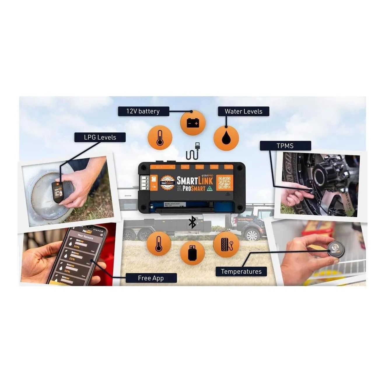 BMPRO Smart Connect Kit - 2 x Gas / 2 x Temp / 4 x Tire Press Monitoring Sensors