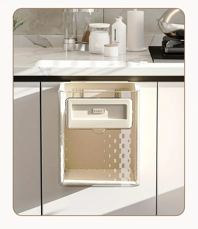Cabinet Hanging Folding Trash Can - Hanging Small Trash Can with Lid for Cupboard, Bathroom and Bedroom