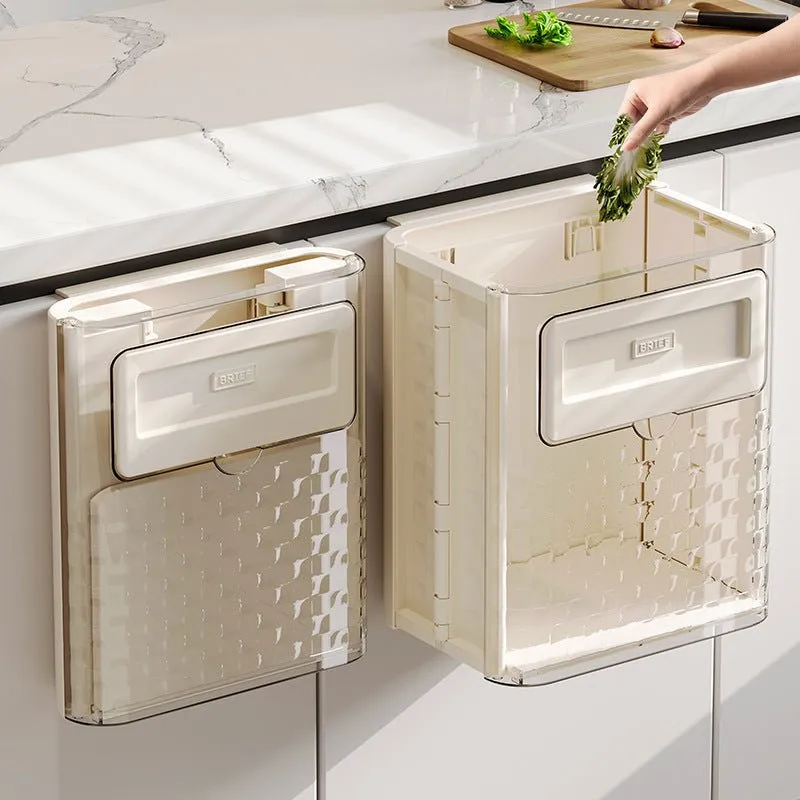 Cabinet Hanging Folding Trash Can - Hanging Small Trash Can with Lid for Cupboard, Bathroom and Bedroom