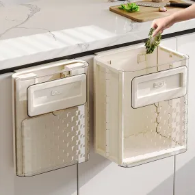 Cabinet Hanging Folding Trash Can - Hanging Small Trash Can with Lid for Cupboard, Bathroom and Bedroom