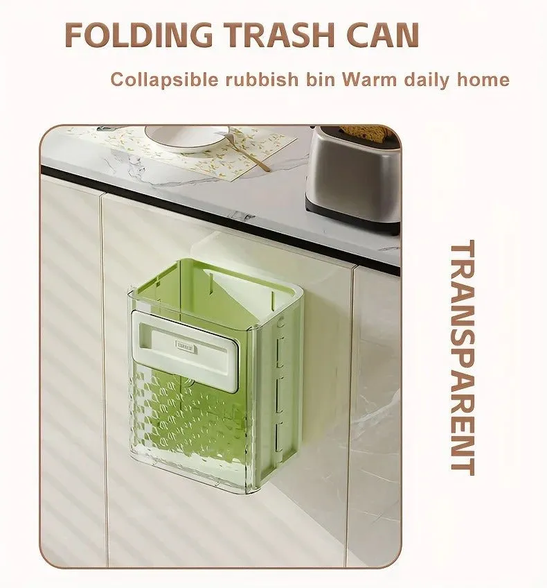 Cabinet Hanging Folding Trash Can - Hanging Small Trash Can with Lid for Cupboard, Bathroom and Bedroom