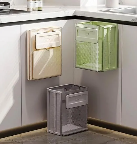 Cabinet Hanging Folding Trash Can - Hanging Small Trash Can with Lid for Cupboard, Bathroom and Bedroom