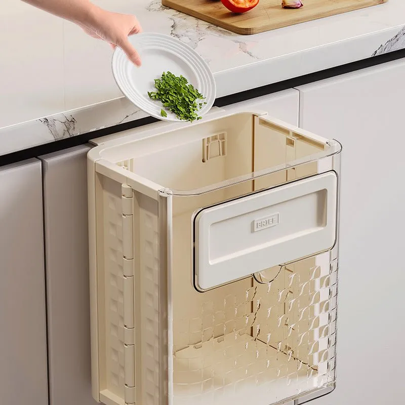 Cabinet Hanging Folding Trash Can - Hanging Small Trash Can with Lid for Cupboard, Bathroom and Bedroom