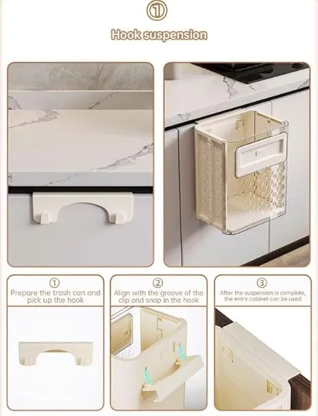 Cabinet Hanging Folding Trash Can - Hanging Small Trash Can with Lid for Cupboard, Bathroom and Bedroom