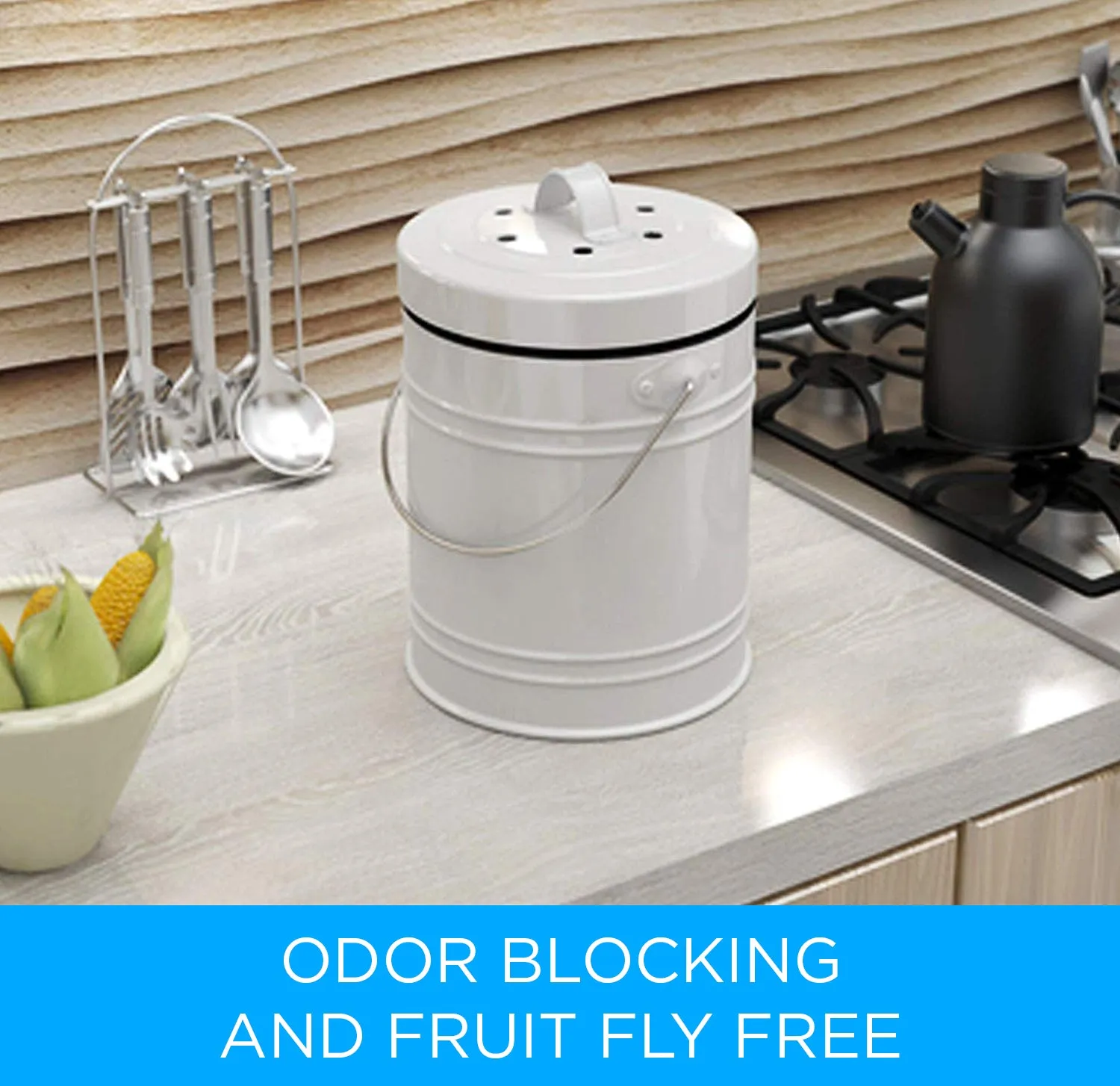 Cooler Kitchen Compost Bin 3L with EZ-No Lock Lid, Plastic Liner & Charcoal Filters-Sturdy Construction & Odor-Free Seal w/Dishwasher Safe Bucket