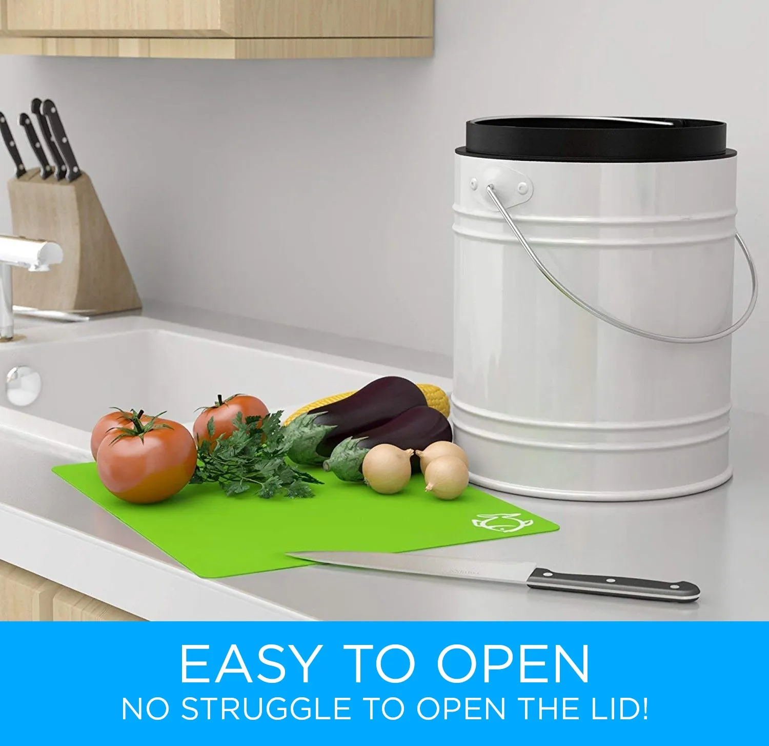 Cooler Kitchen Compost Bin 3L with EZ-No Lock Lid, Plastic Liner & Charcoal Filters-Sturdy Construction & Odor-Free Seal w/Dishwasher Safe Bucket