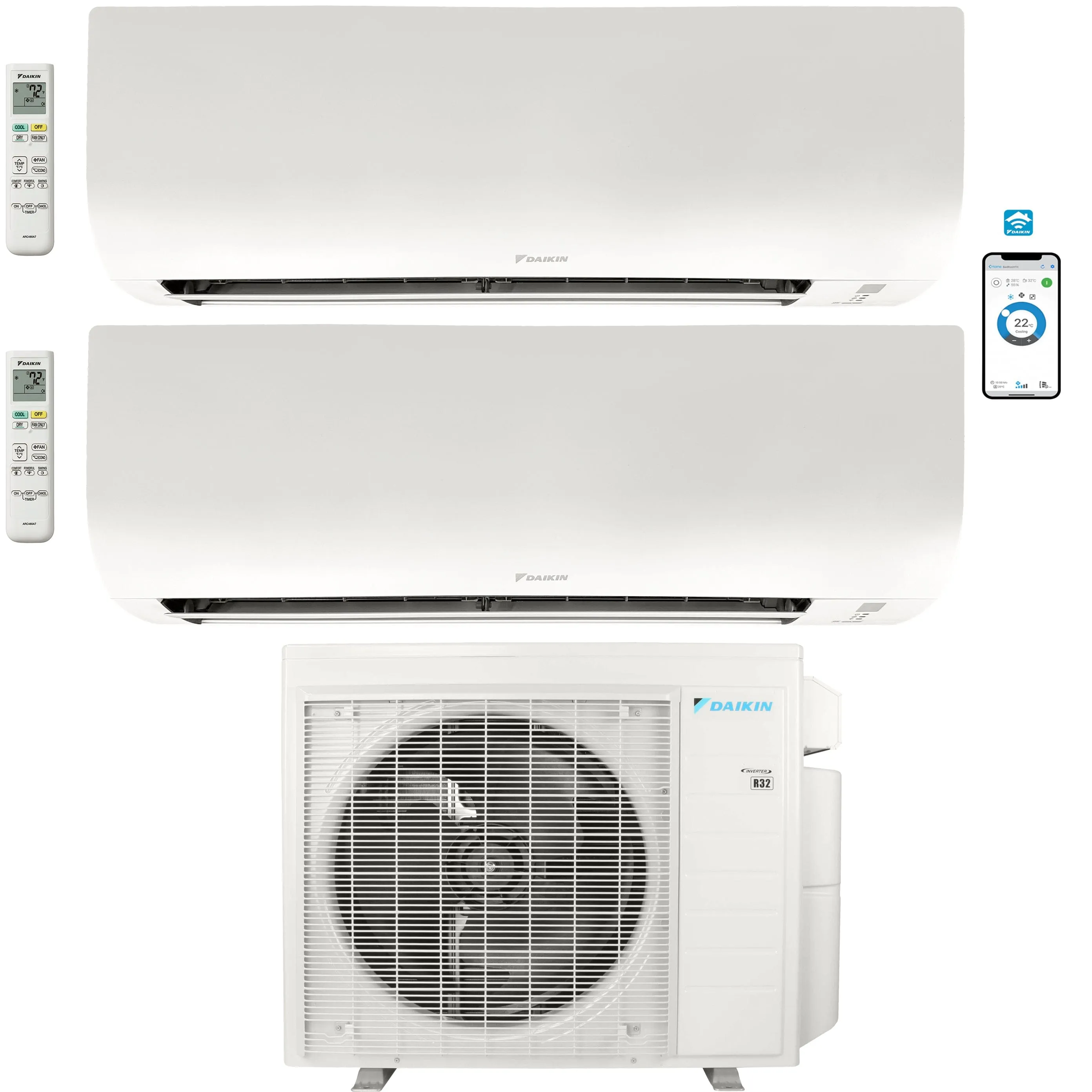 Daikin 2-Zone Wall Mounted Ductless Mini-Split 24,000 BTU Heat Pump Air Conditioner 15K   15K - 21 SEER2 R32 Wi-Fi Enabled