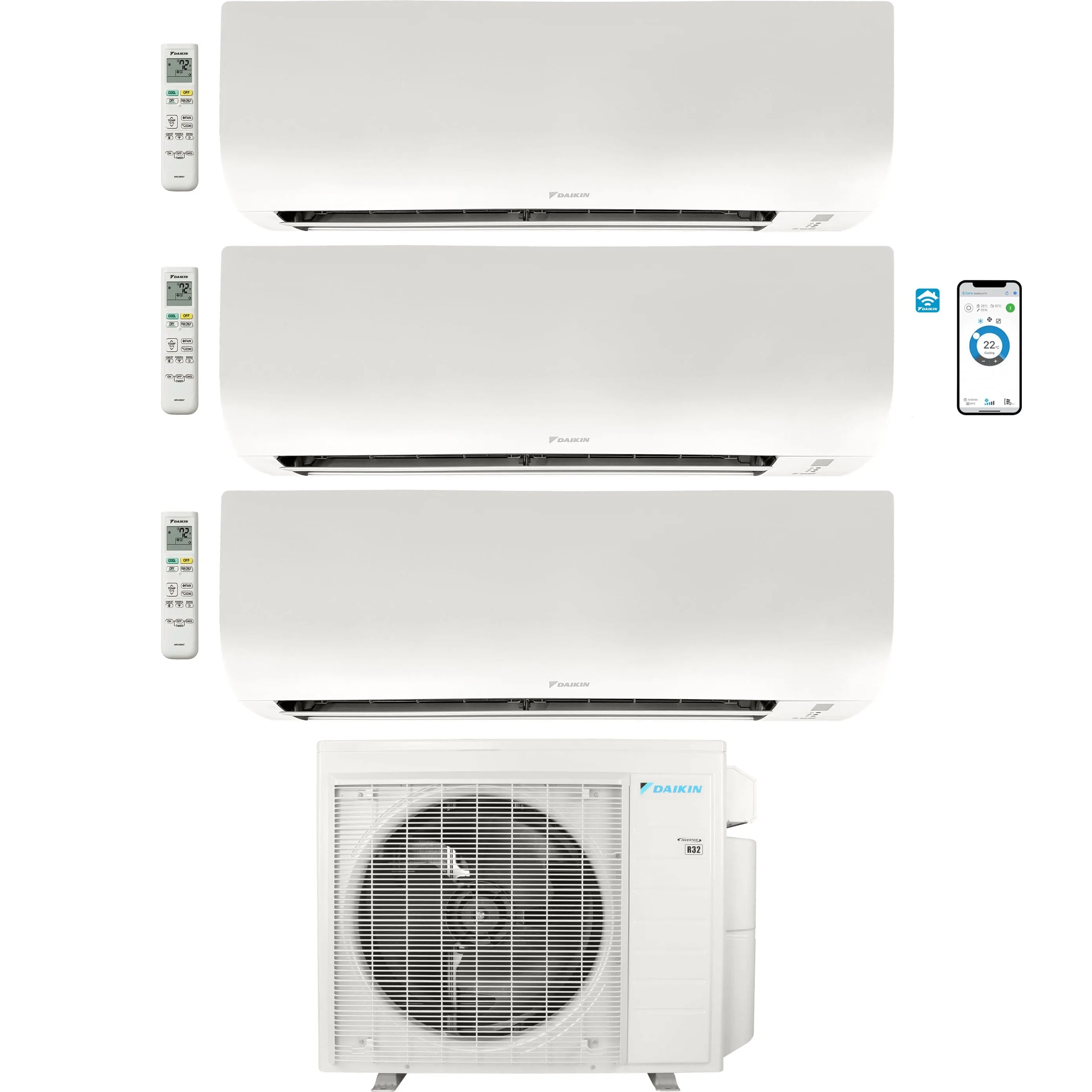Daikin 3-Zone Wall Mounted Ductless Mini-Split 24,000 BTU Heat Pump Air Conditioner 9K   9K   12K- 21 SEER2 R32 Wi-Fi Enabled