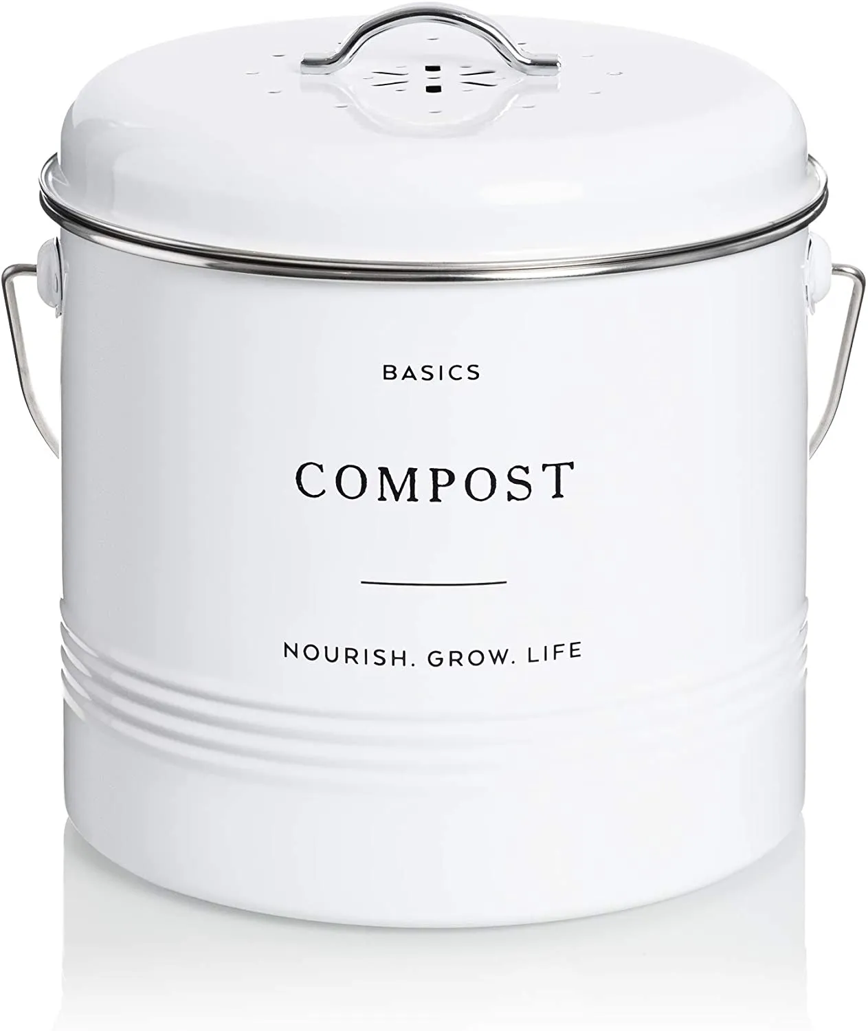 D'Lifeful Farmhouse Compost Bin Indoor Kitchen 1.3 Gallon White