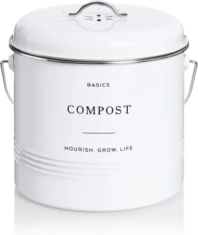 D'Lifeful Farmhouse Compost Bin Indoor Kitchen 1.3 Gallon White