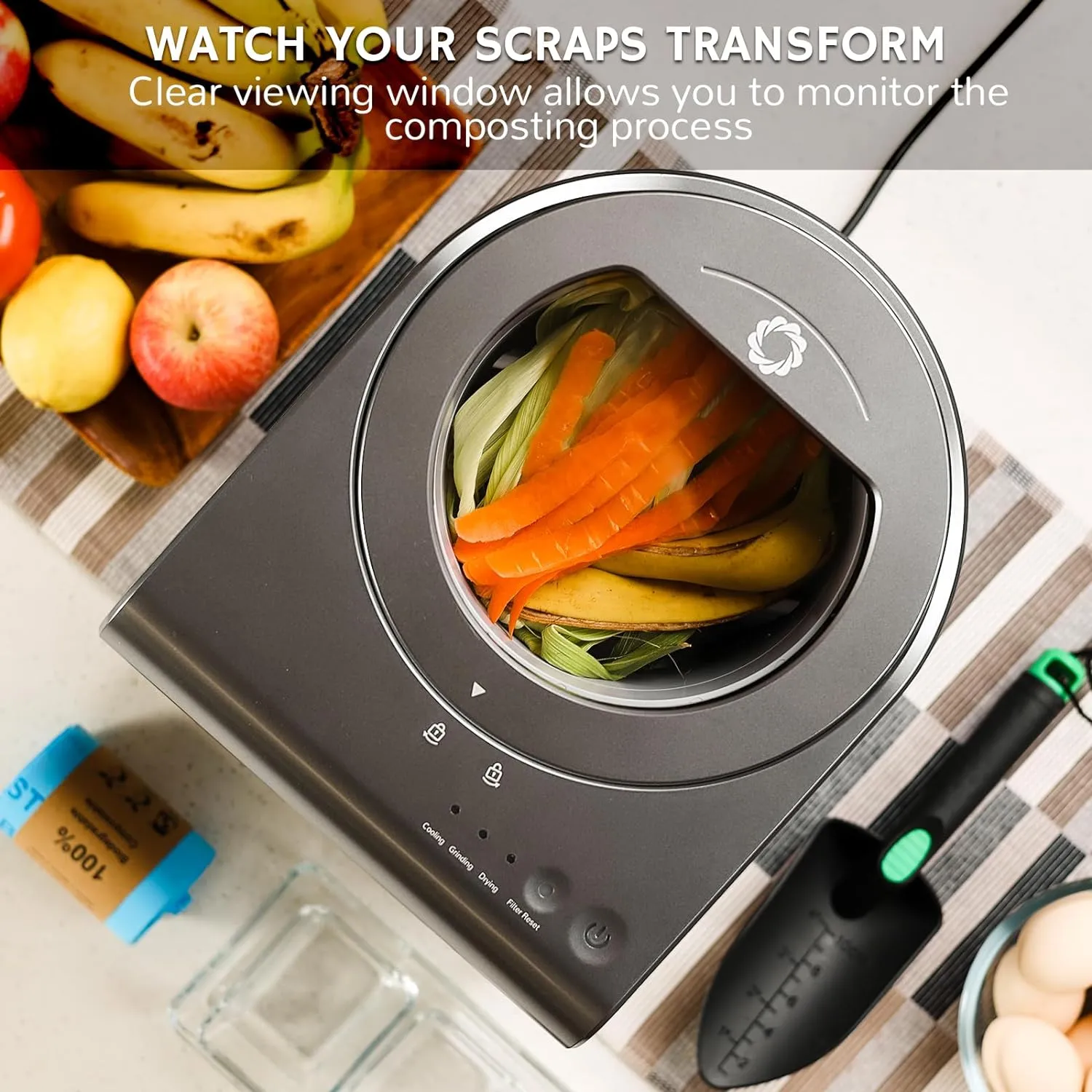 Electric Kitchen Composter, 2.5L Capacity, Turn Food Waste and Scraps into Dry Compost