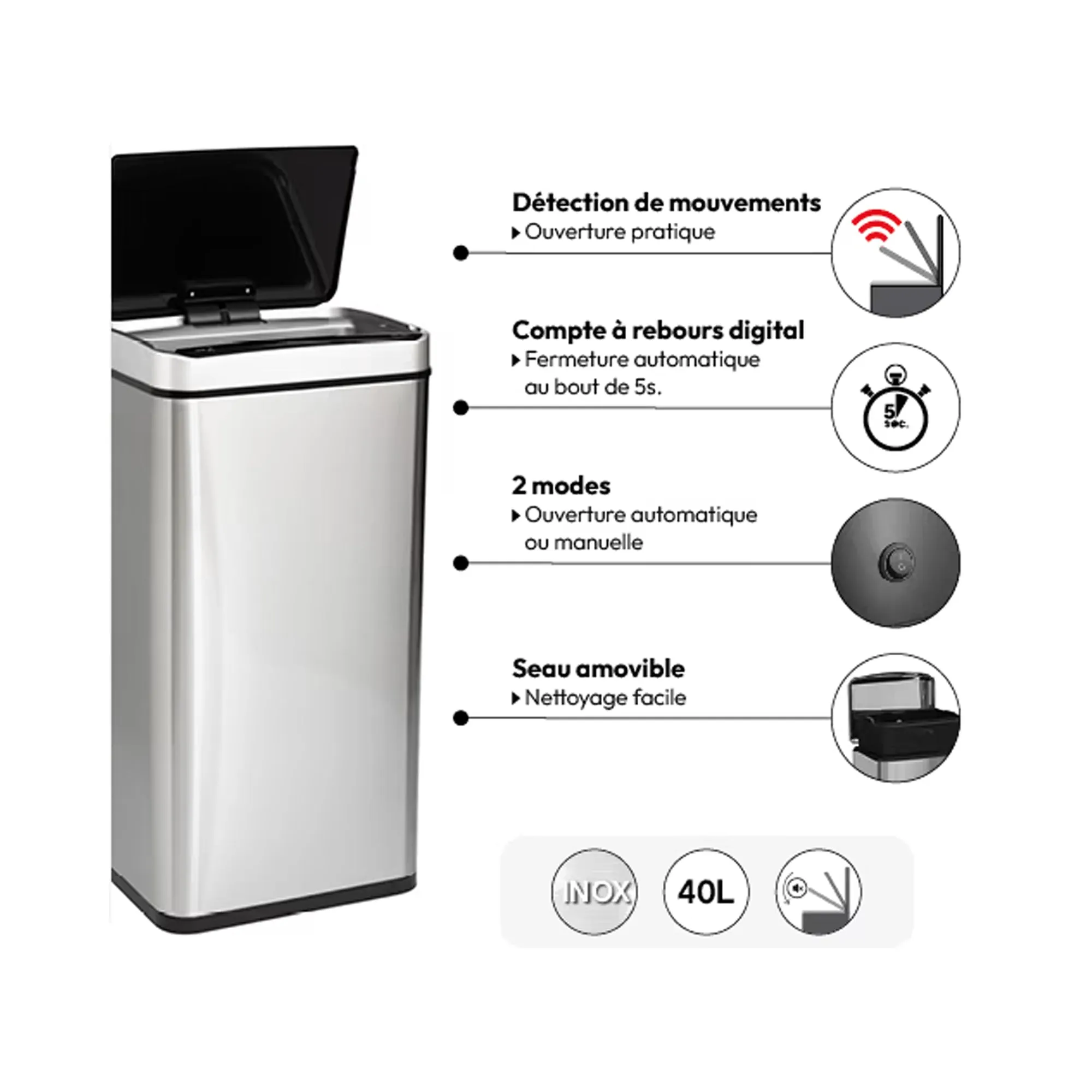 Five 40Lt Automatic Sensory Bin Silver