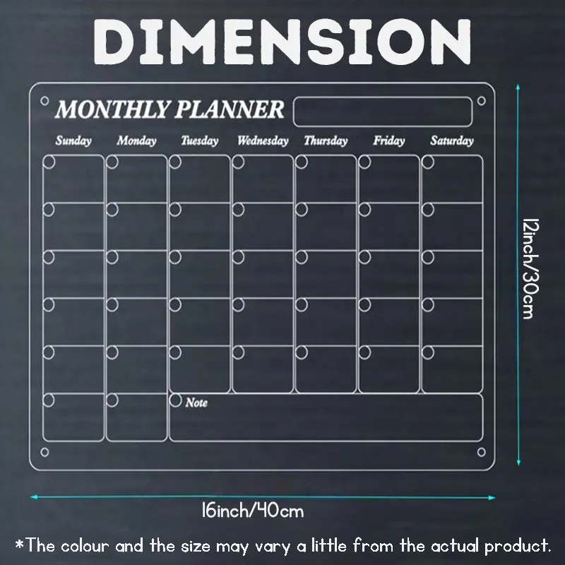 Fridge Magnetic Acrylic Writing Board Transparent Monthly Calendar Memo Board