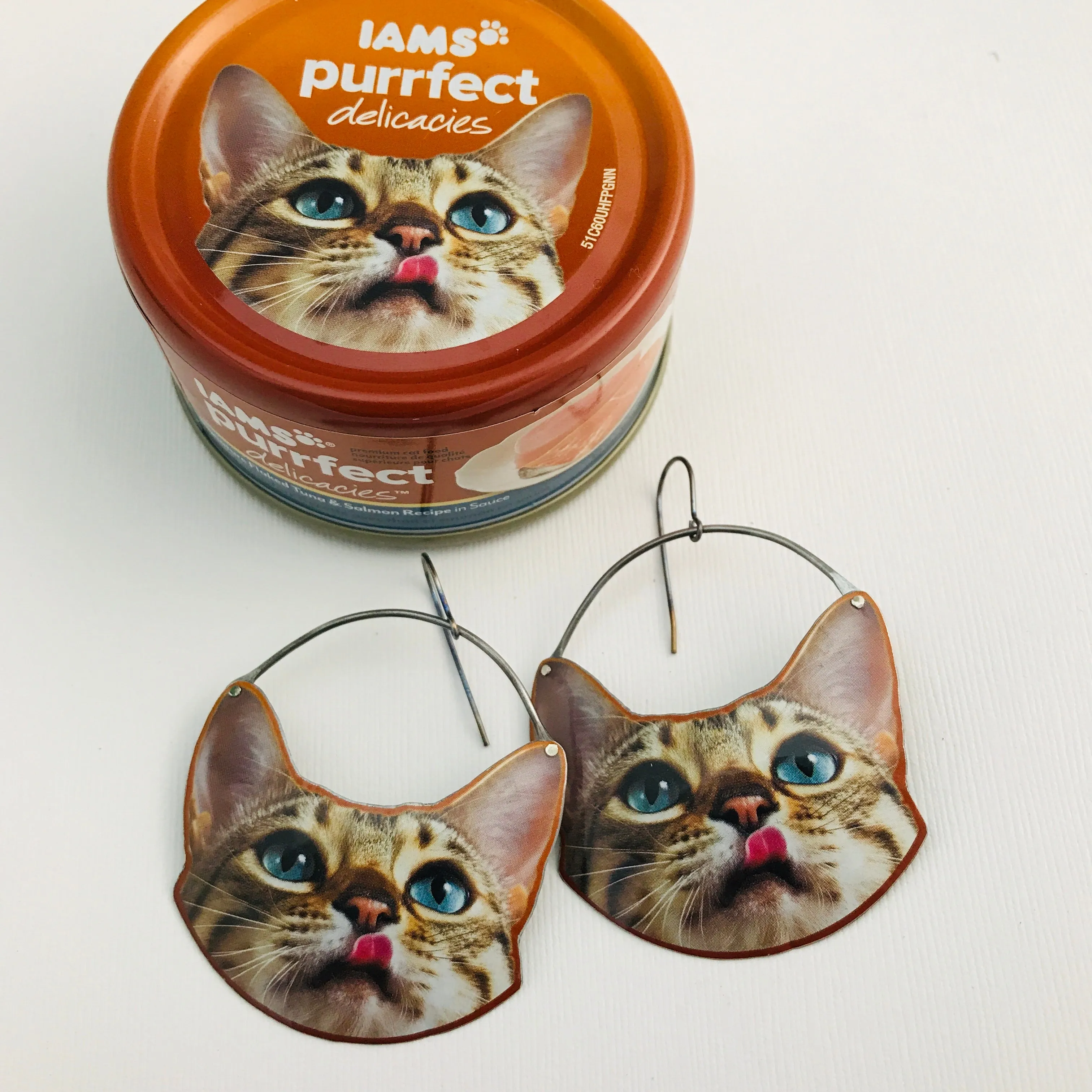 Happy Tabby Cats Upcycled Tin Earrings