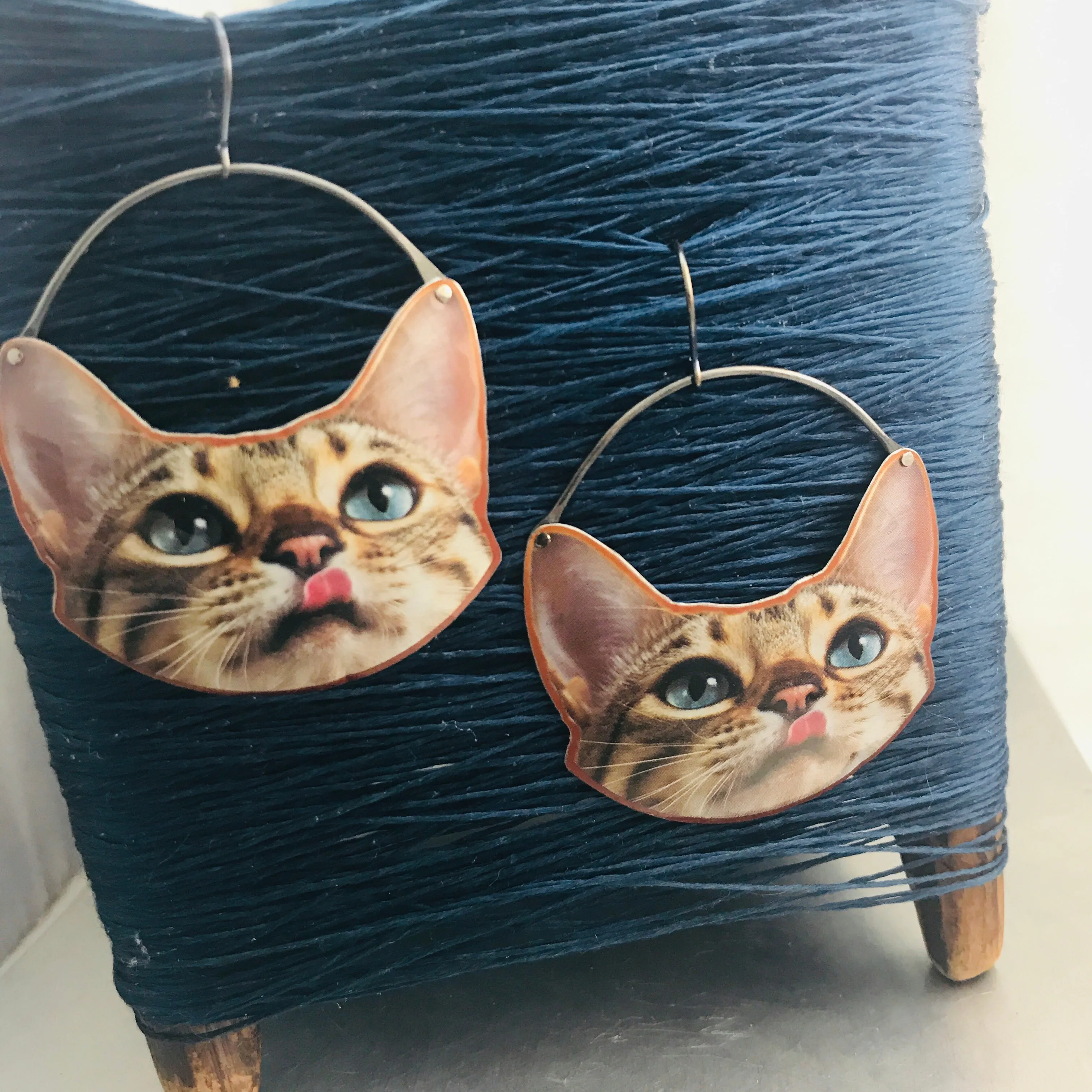 Happy Tabby Cats Upcycled Tin Earrings