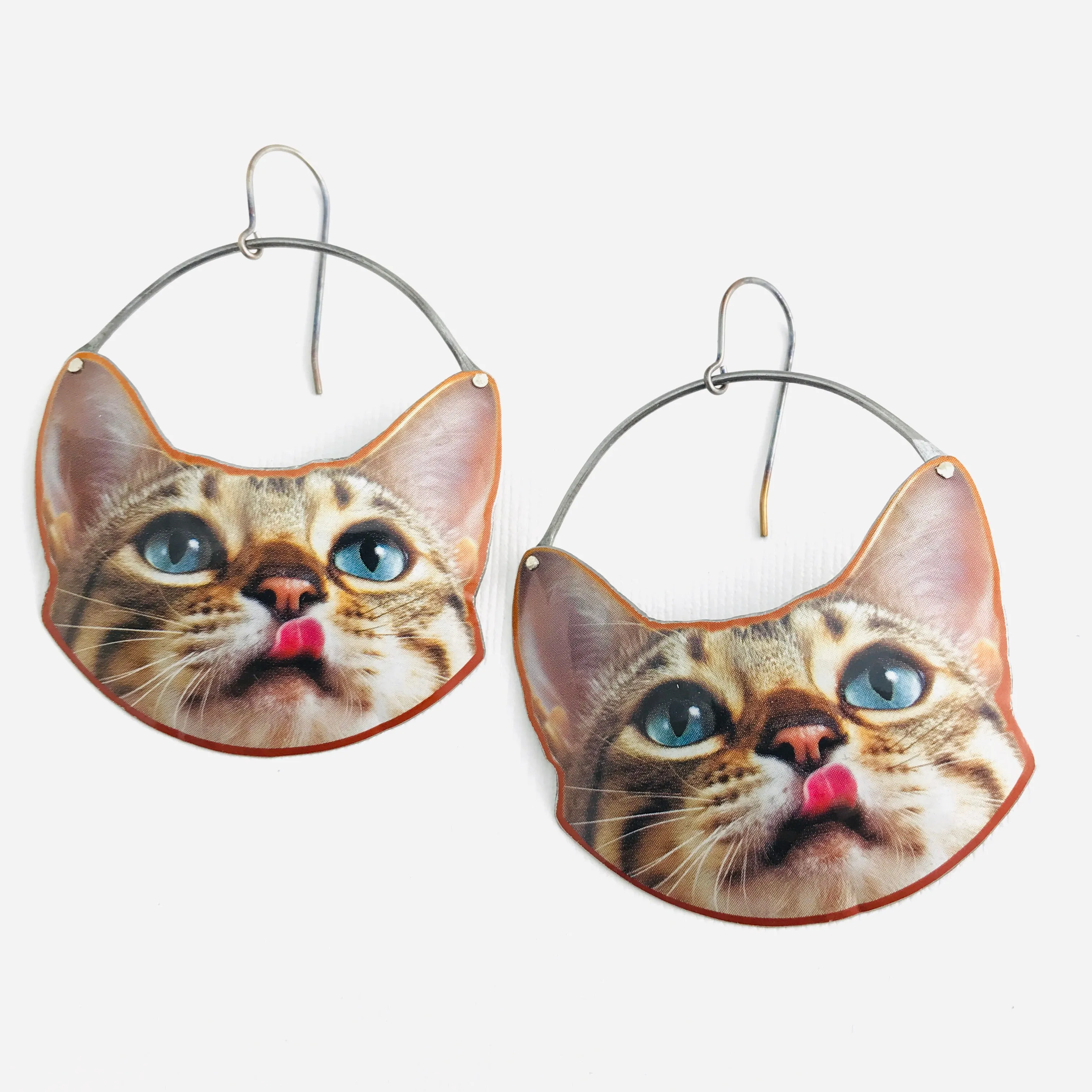 Happy Tabby Cats Upcycled Tin Earrings
