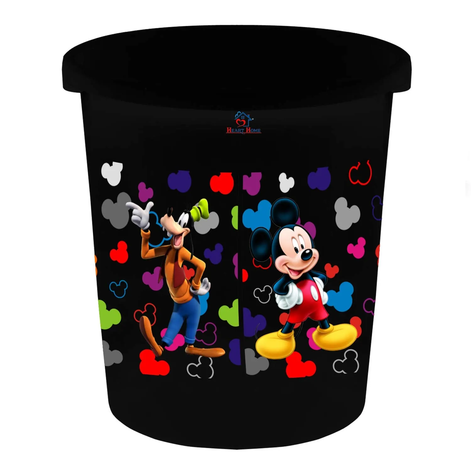 Heart Home Disney Team Mickey Print Plastic 2 Pieces Garbage Waste Dustbin/Recycling Bin for Home, Office, Factory, 5 Liters (Black) -HS_35_HEARTHS17335