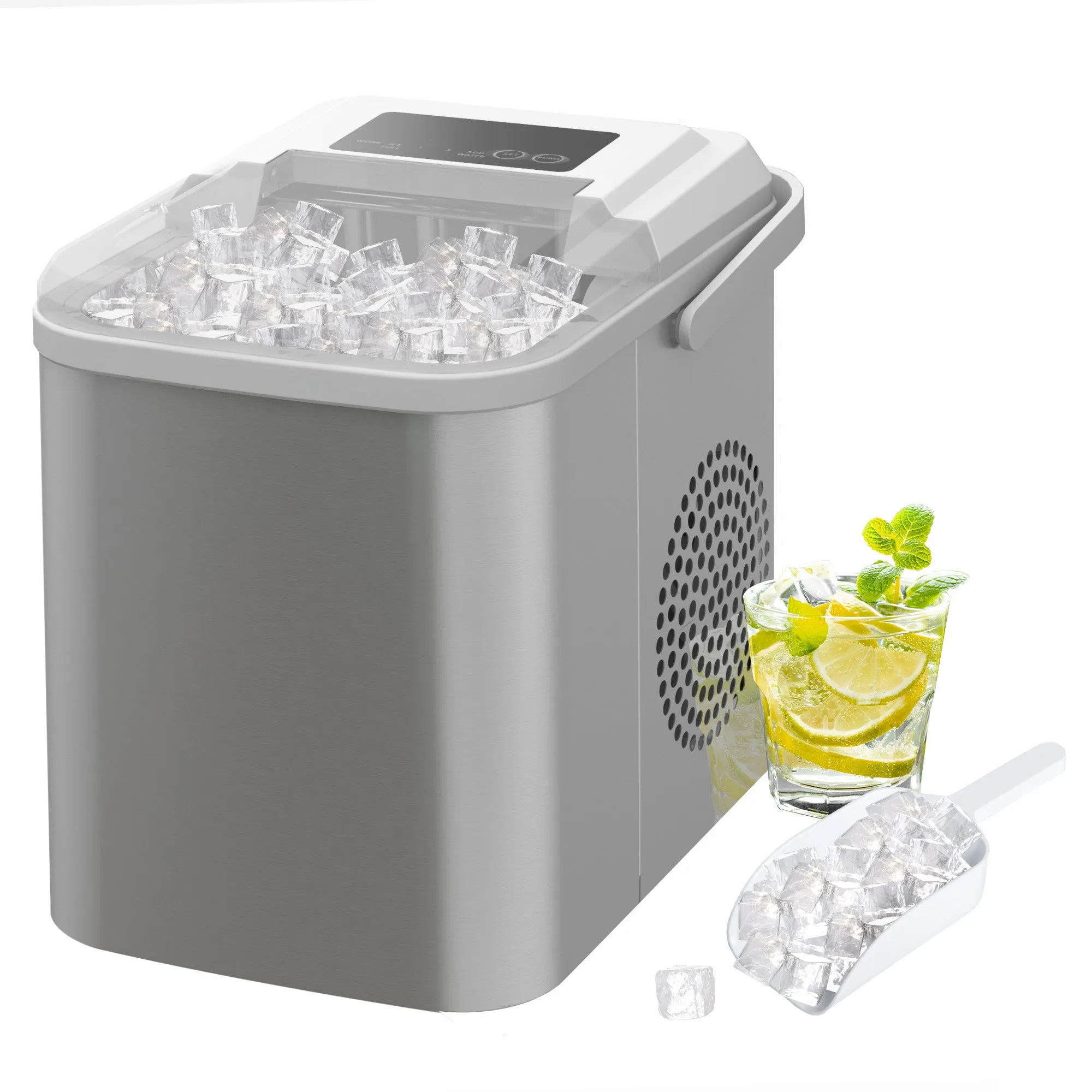 HOMCOM Portable Ice Cube Maker w/ 2 Cube Sizes 12Kg/24 Hrs, 9 Cubes/ 6-13Mins