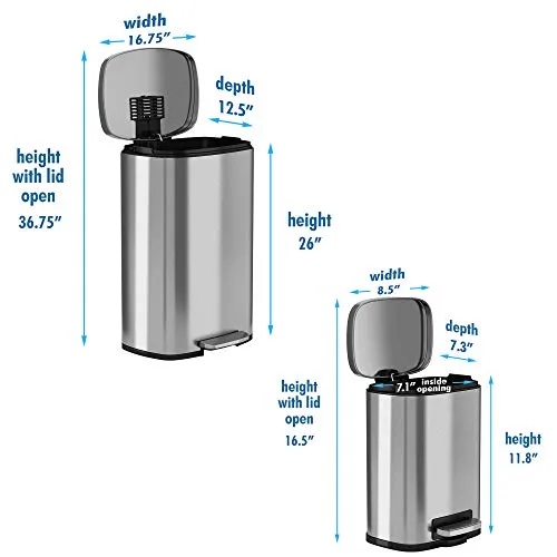 iTouchless SoftStep Combo Pack 13.2 Gal & 1.32 Gal Step Trash Can with Odor Filter & Inner Bucket, Stainless Steel Step Pedal Garbage Bin for Office and Kitchen, Soft and Quiet Lid Close