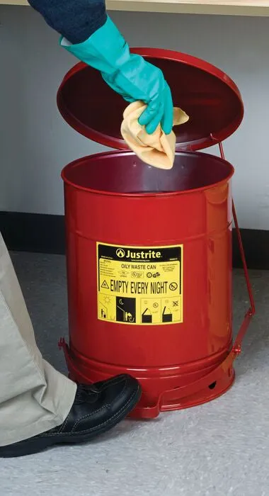 Justrite Steel Oily Waste Can Red