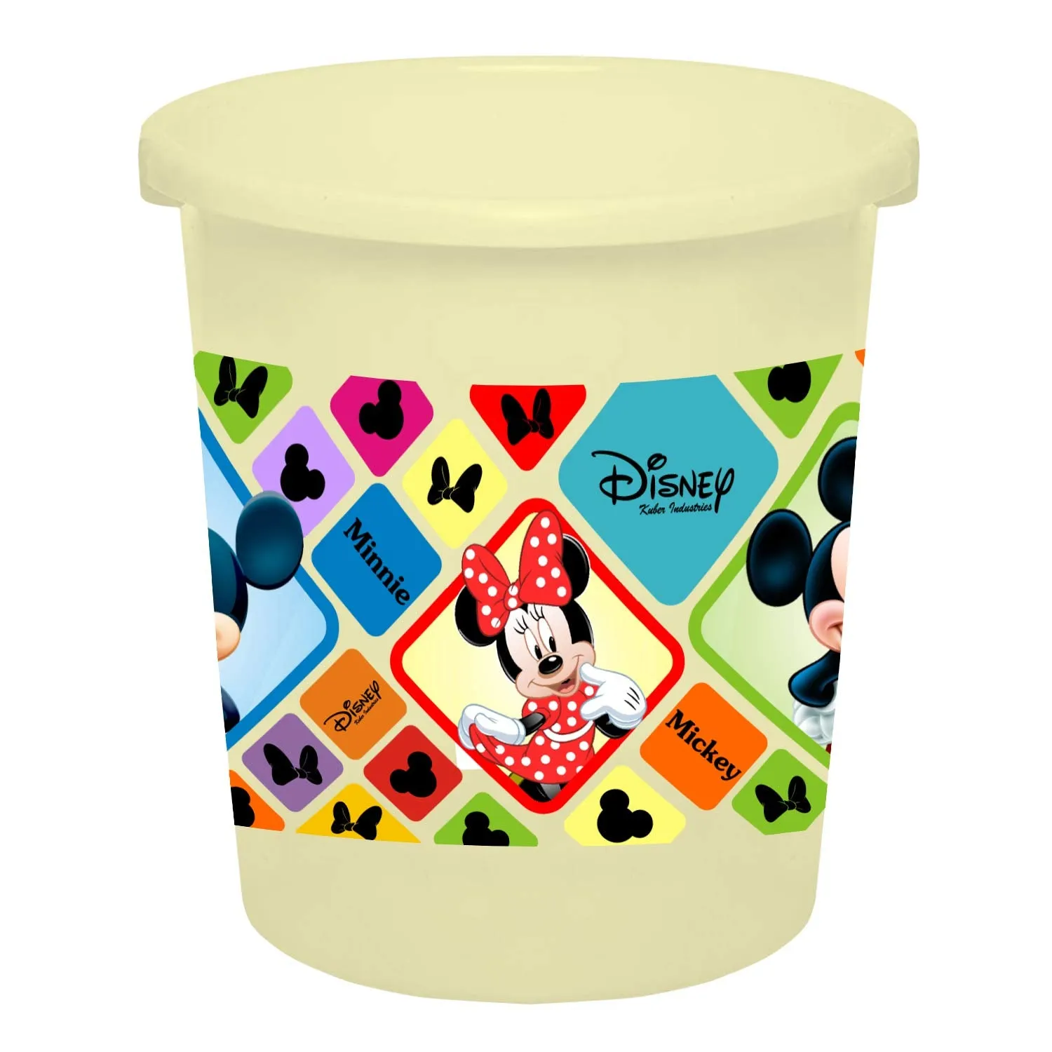 Kuber Industries Disney Mickey Minnie Print Plastic 2 Pieces Garbage Waste Dustbin/Recycling Bin for Home, Office, Factory, 5 Liters (Cream & Blue) -HS_35_KUBMARTS17793