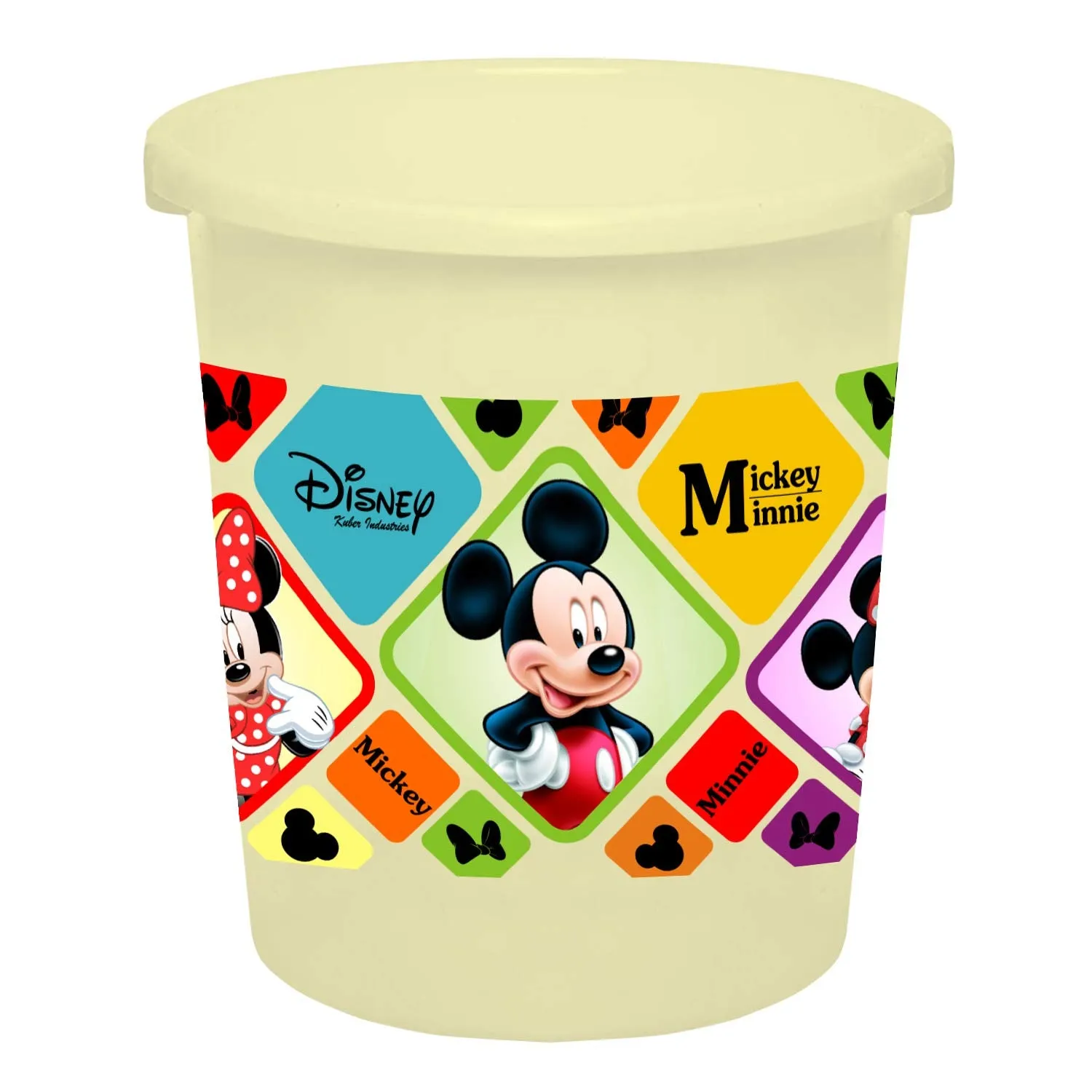 Kuber Industries Disney Mickey Minnie Print Plastic 2 Pieces Garbage Waste Dustbin/Recycling Bin for Home, Office, Factory, 5 Liters (Cream & Blue) -HS_35_KUBMARTS17793