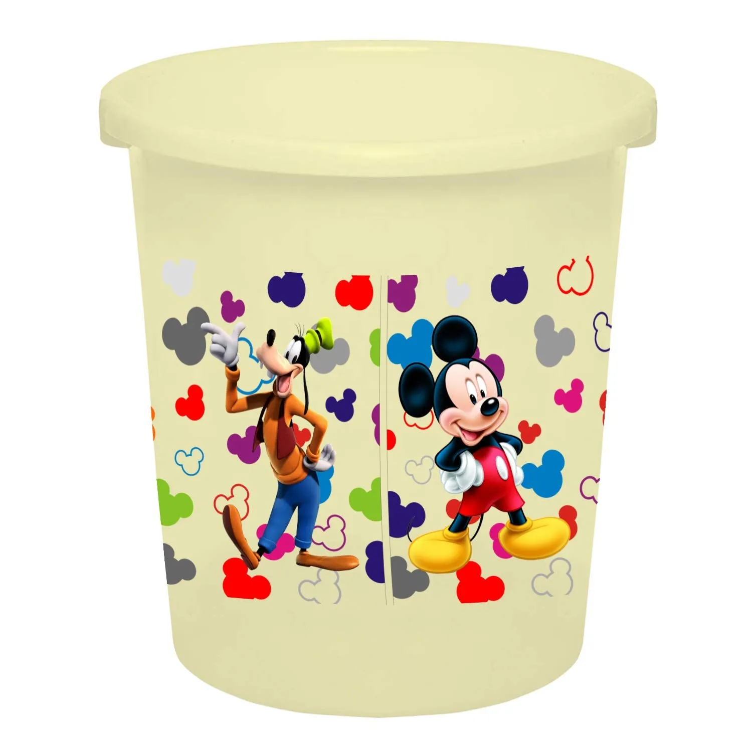 Kuber Industries Disney Team Mickey Print Plastic 3 Pieces Garbage Waste Dustbin/Recycling Bin for Home, Office, Factory, 5 Liters (Cream) -HS_35_KUBMARTS17325
