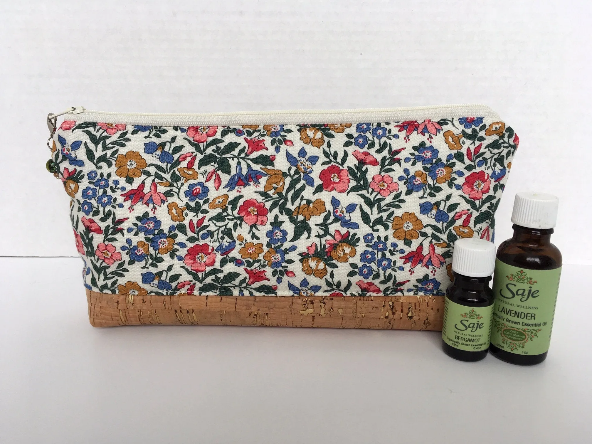 Liberty of London Essential Oil Pouch, Zipper Pouch, Oil Pouch with Cork Base, essential oil storage, handmade oil pouch