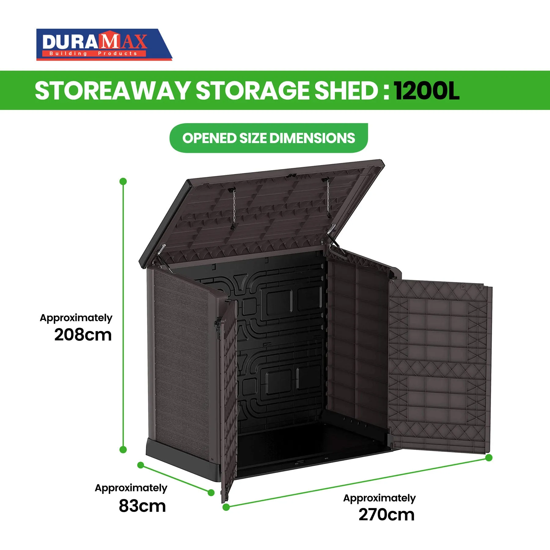 [LIMITED TIME - FREE ASSEMBLY INCLUDED] StoreAway Storage Shed 1200L (Brown)