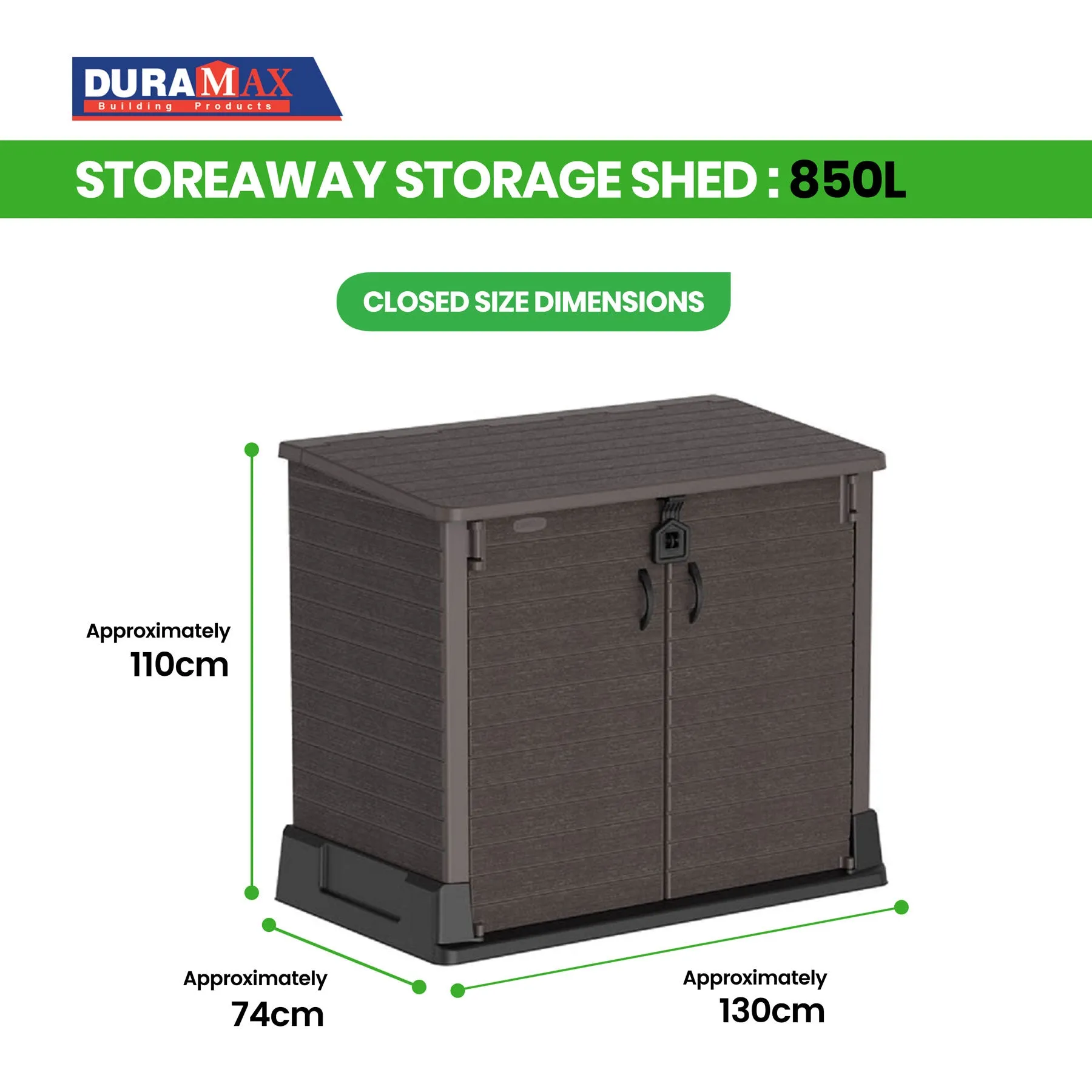 [LIMITED TIME - FREE ASSEMBLY INCLUDED] StoreAway Storage Shed 850L (Brown)