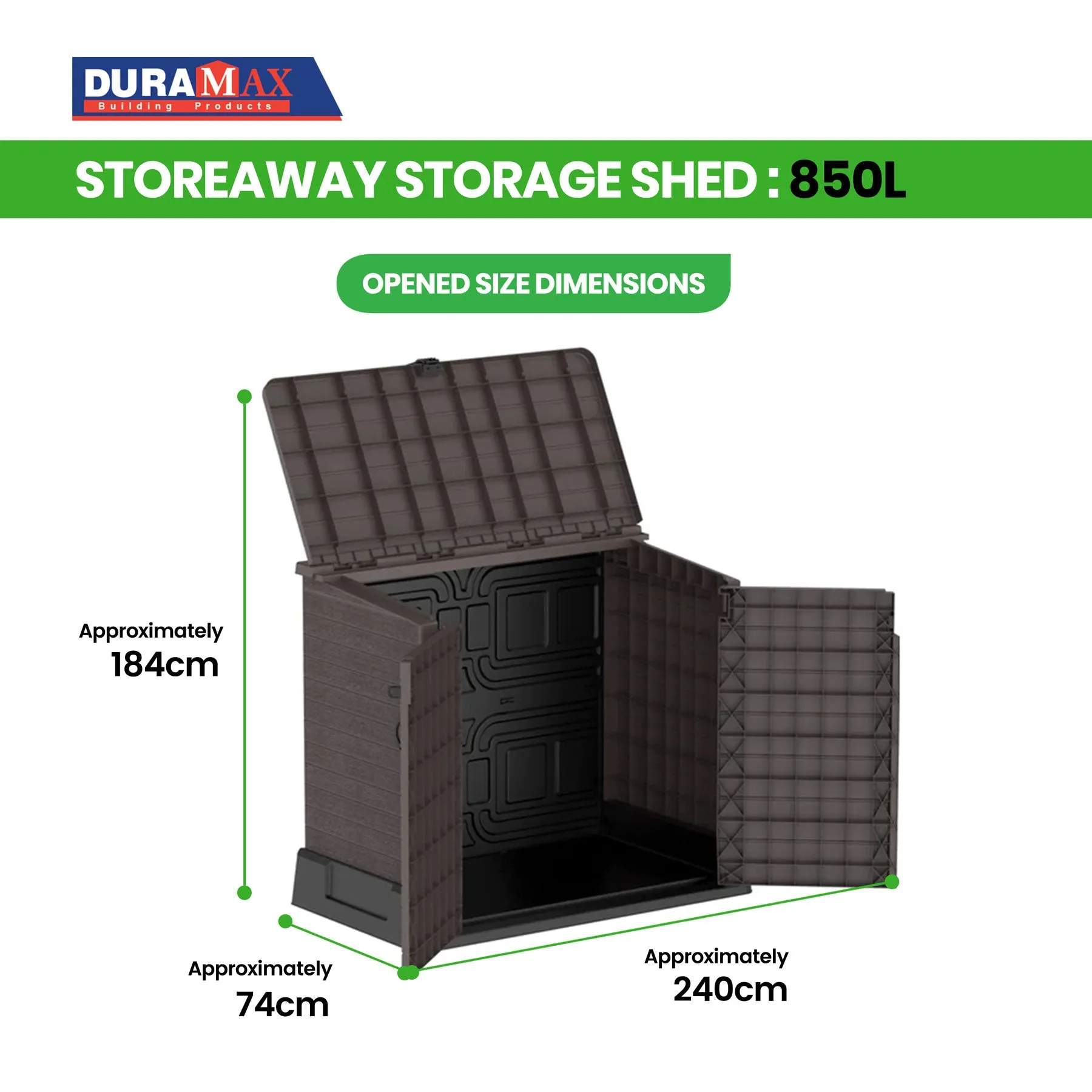[LIMITED TIME - FREE ASSEMBLY INCLUDED] StoreAway Storage Shed 850L (Brown)